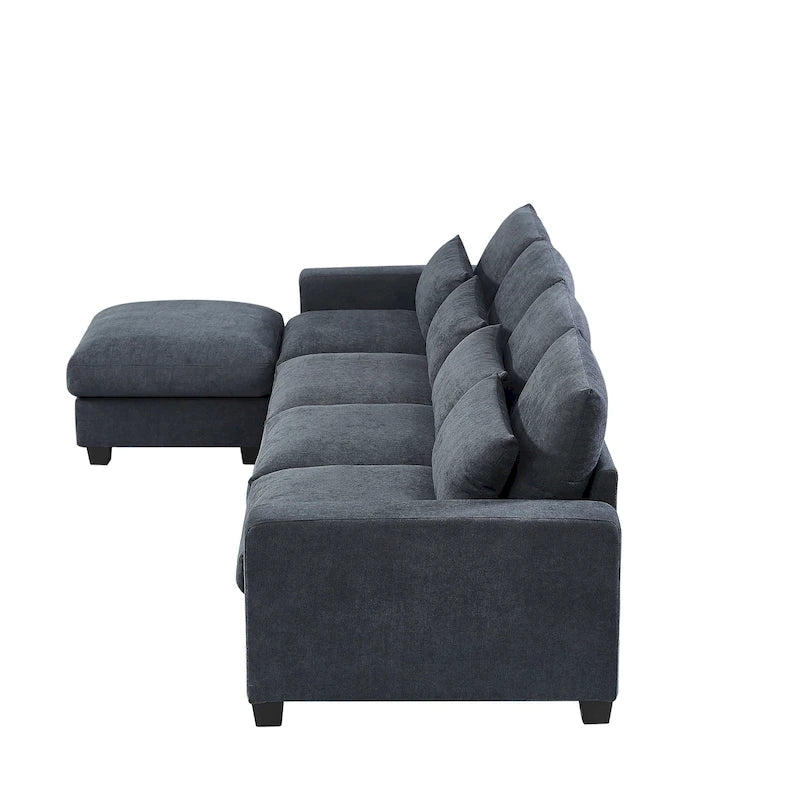 Modern Convertible L-Shaped Linen Feather Filled Reversible Sectional Sofa