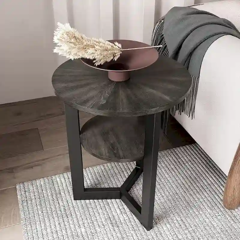 End Table Solid Wood 2-Tier Circle Side Table Nightstand - 19'3 x 24