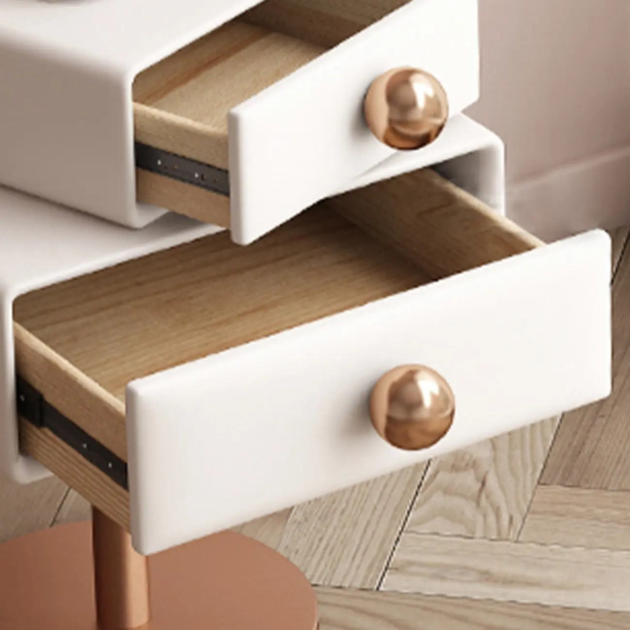 Modern Metal Faux Leather Swivel 2-Drawer Nightstand