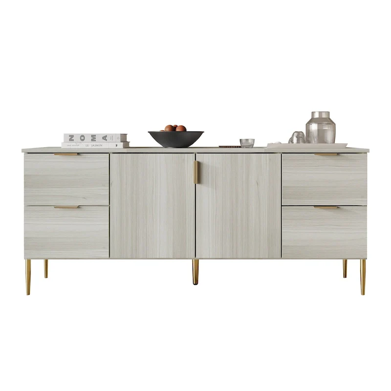 Modern Sideboard Cabinet with 4 Drawers & 2 Doors – Light Grey / White / Dark Grey