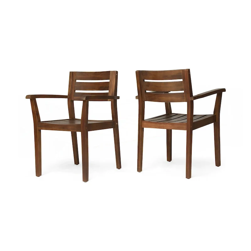 Acacia Wood Patio Dining Chairs Set of 2