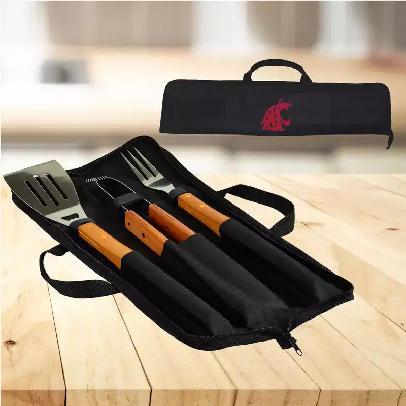BBQ Tool Set, 3 Piece Wood w/Case