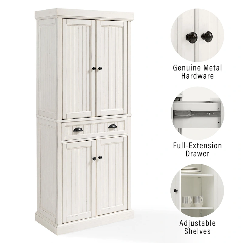 Crosley Seaside Distressed White Kitchen Pantry