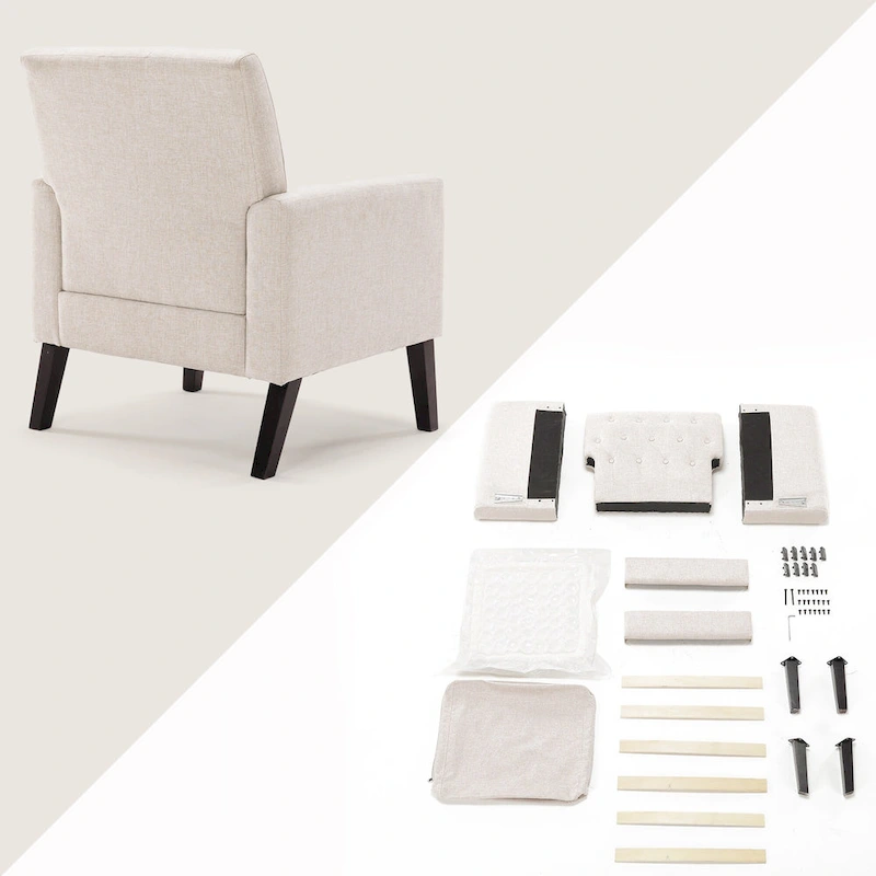 LUE BONA Linen Accent Chair Comfy Living Room Chair with Arms Upholstered Button Tufted Armchair Modern Arm Chairs