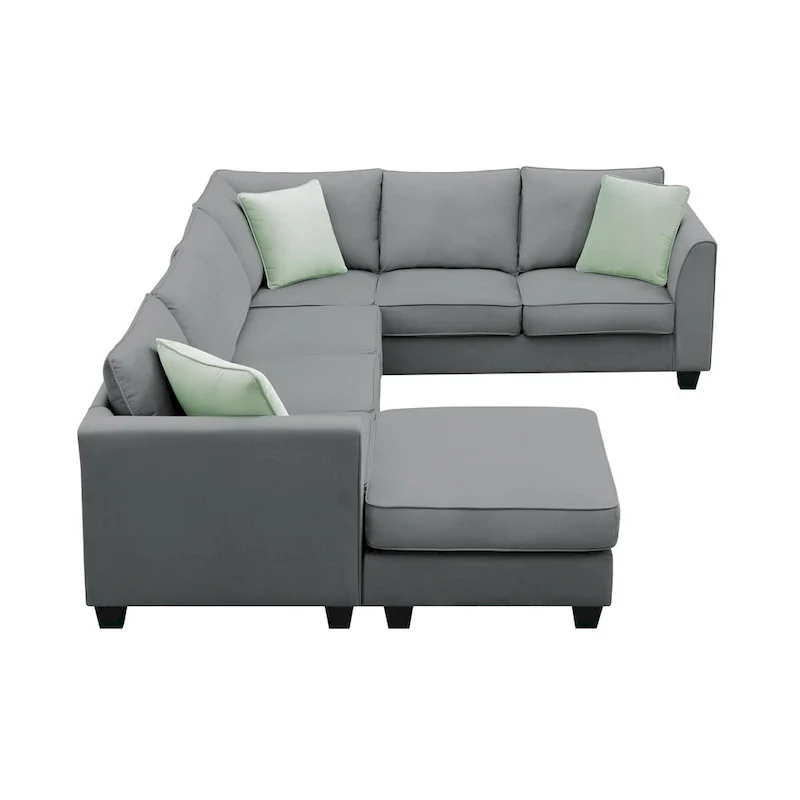 112-inch L-shaped 7-seat Modular Sectional Sofa with Ottoman and Three Pillows - 112W x 87D x 33H