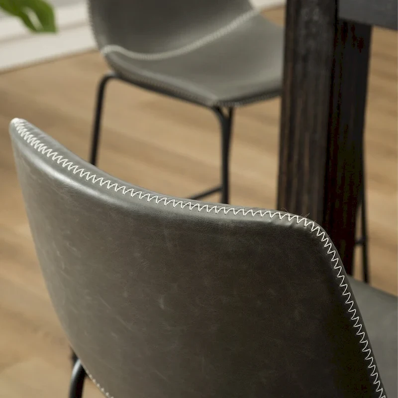 Roundhill Furniture Lotusville 7-PC Antique Black Wood Table with Faux Leather Barstools