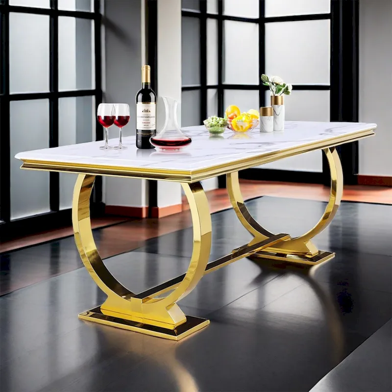 White/Silver/Black Rectangular Mirrored Dining Table, Seats 8
