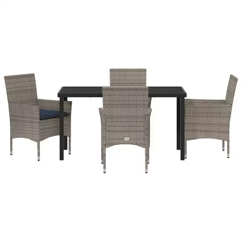 vidaXL Table and Chair Set with Cushion 5 pcs Grey PE Rattan