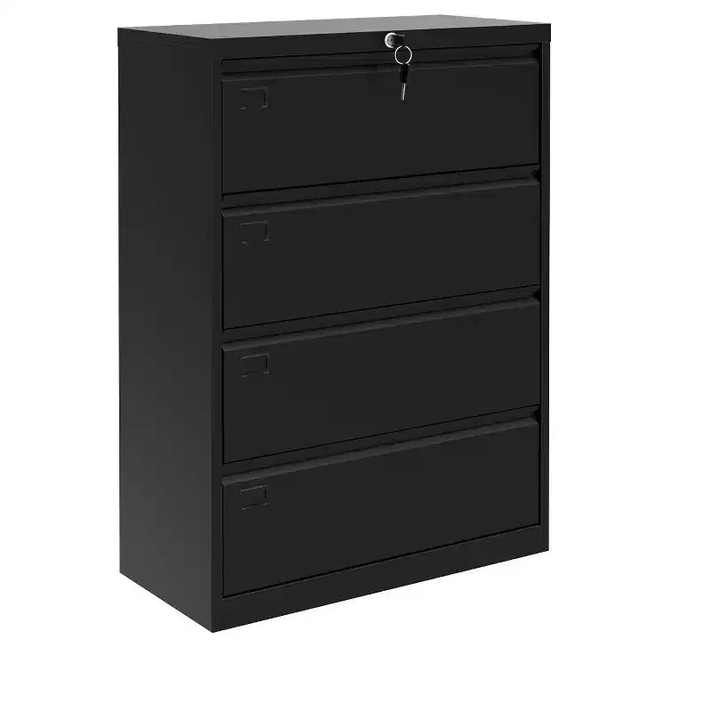 TROPOW 4-Drawer Lateral File Cabinet - Black Heavy-Duty Metal Storage for Letter/Legal Documents (Home/Office Use)