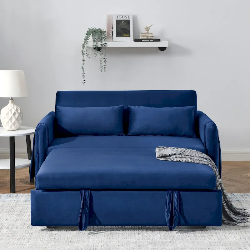 55  Modern Convertible Sofa Bed with 2 Detachable Arm Pockets