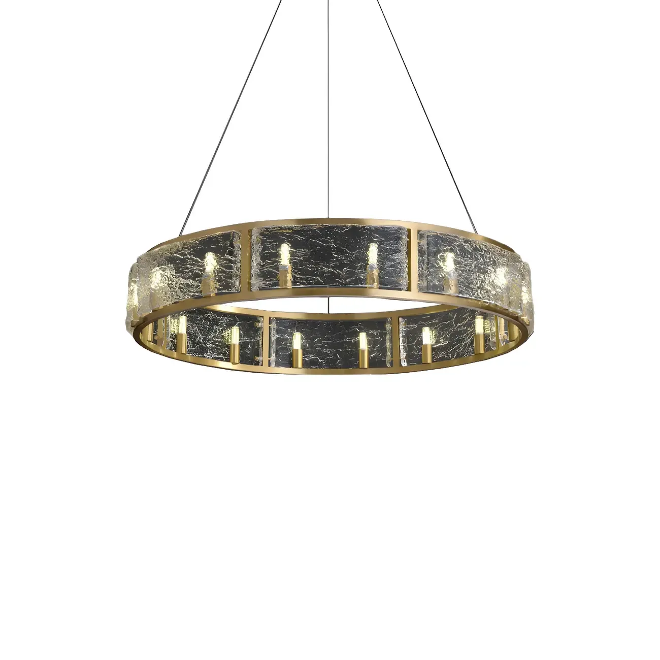 16-Light Modern Brass Glass Hoop Chandelier Height Adjustable