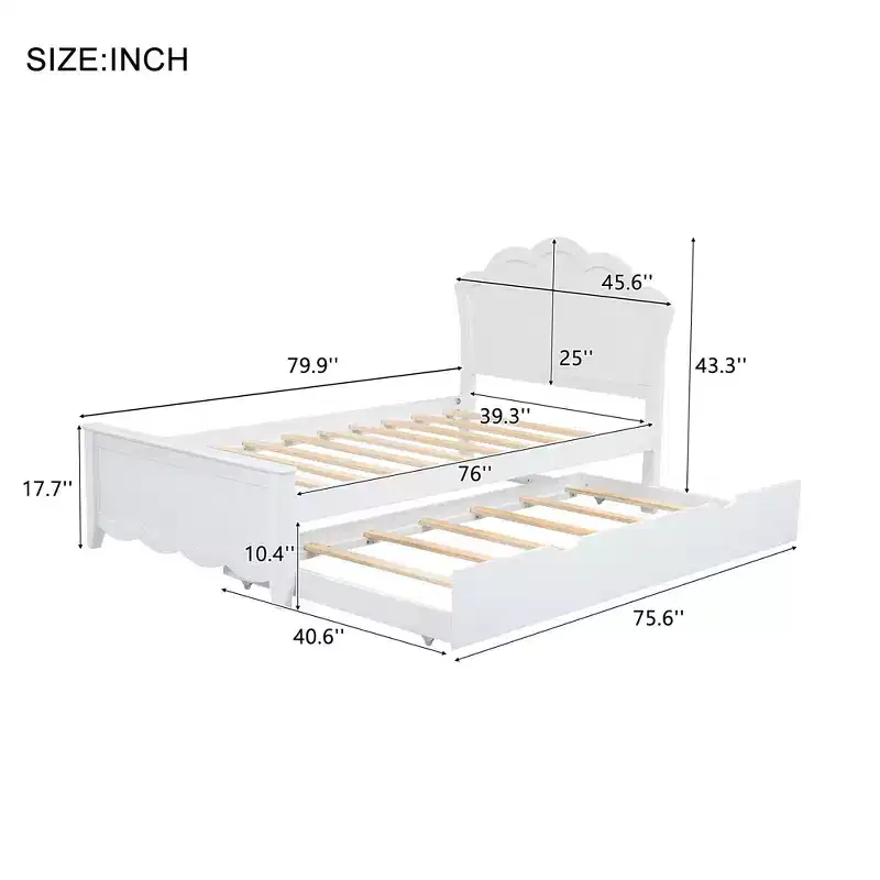 Luxystar Modern Wood Platform Bed with Headboard and Trundle, White