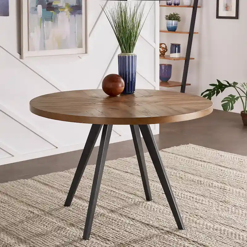 Oak Top Iron Grey Round Dining Table for 2-4