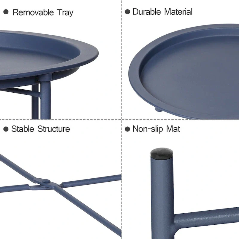 Folding Round TV Tray Tables, Small Round Steel Side Table, No Assembly Required - 18.5 x 18.5 x 19.7 in