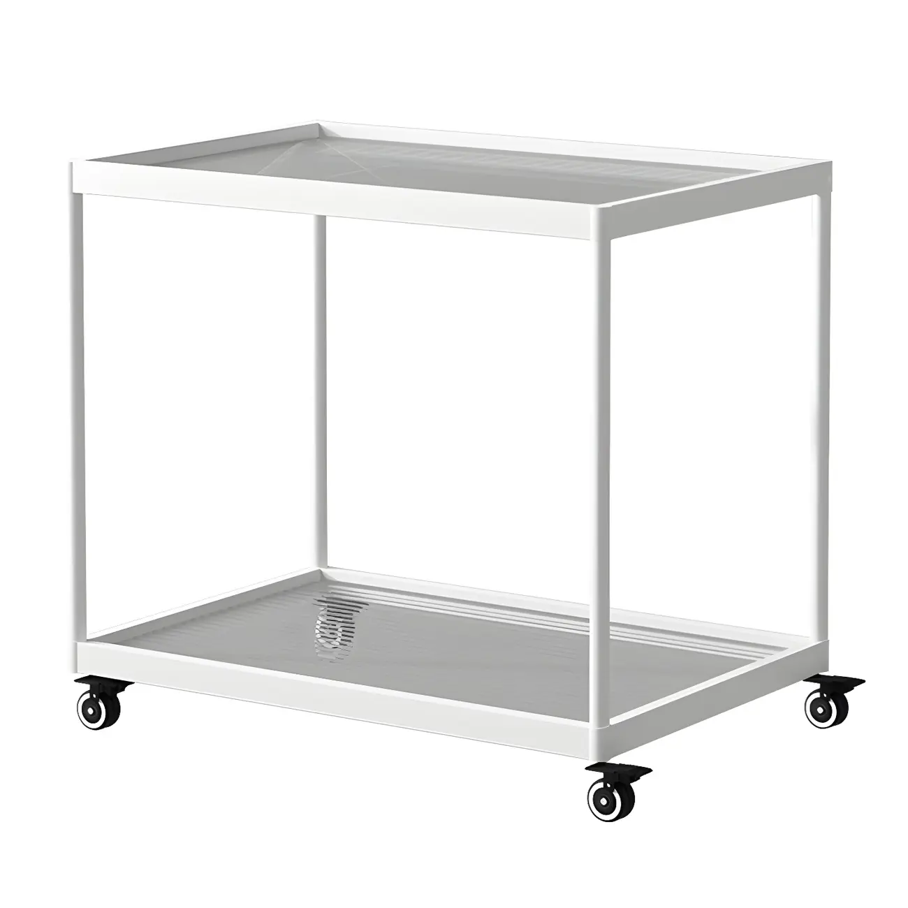 Gold Glass Rectangular Top Shelf Side Table on Wheels