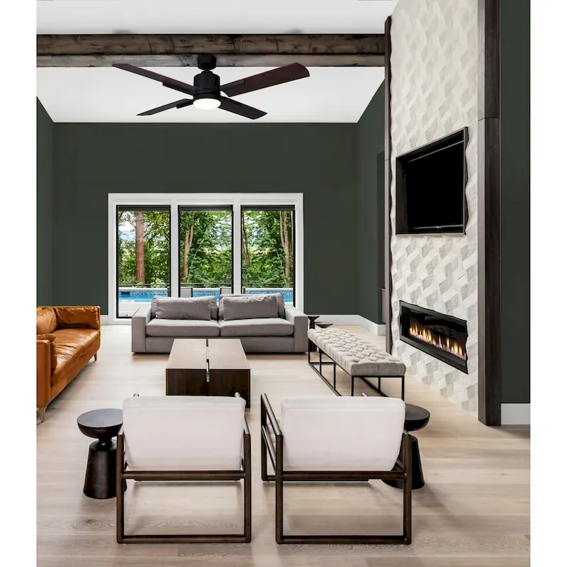 LOXLEY 4-Blade Ceiling Fan Modern Rustic Indoor Fan with LED Light and Remote - Matte Black