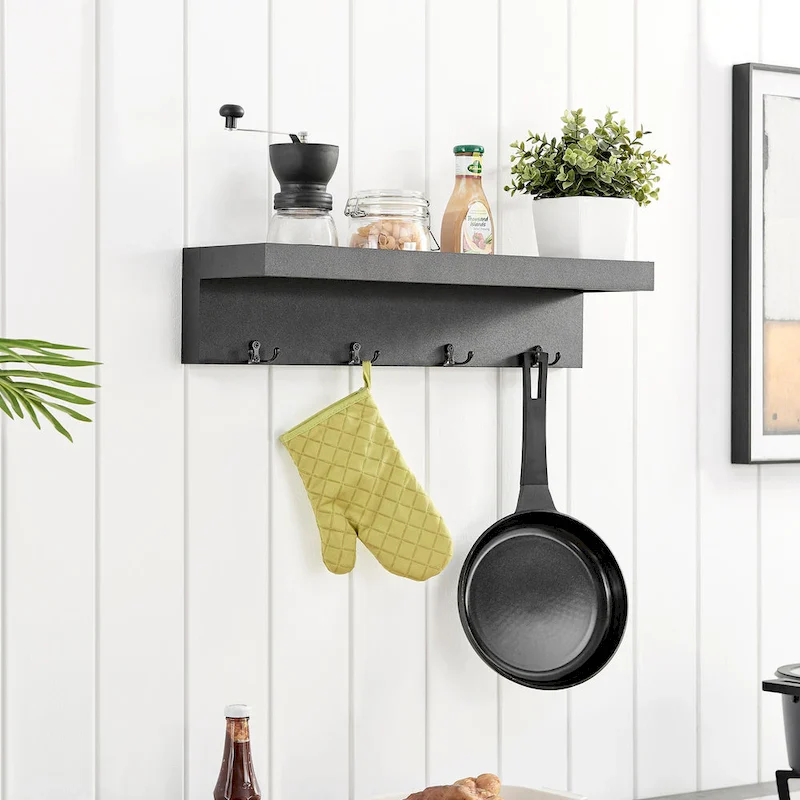 Entryway Wall Coat Rack with Decorative Ledge Shelf and Hooks