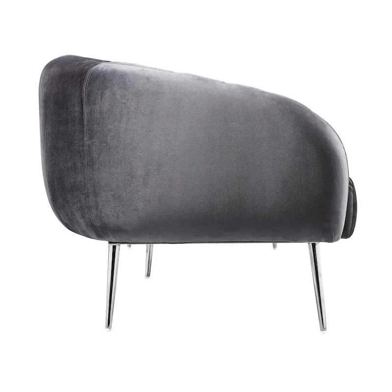 Decy 74 Inch Sofa, Channel Stitched, Cushioned Seat, Gray Velvet, Silver