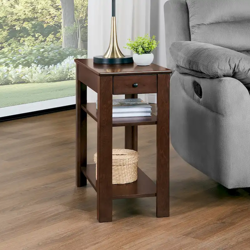 1-Drawer Chairside End Table with Shelves – Modern Transitional Style