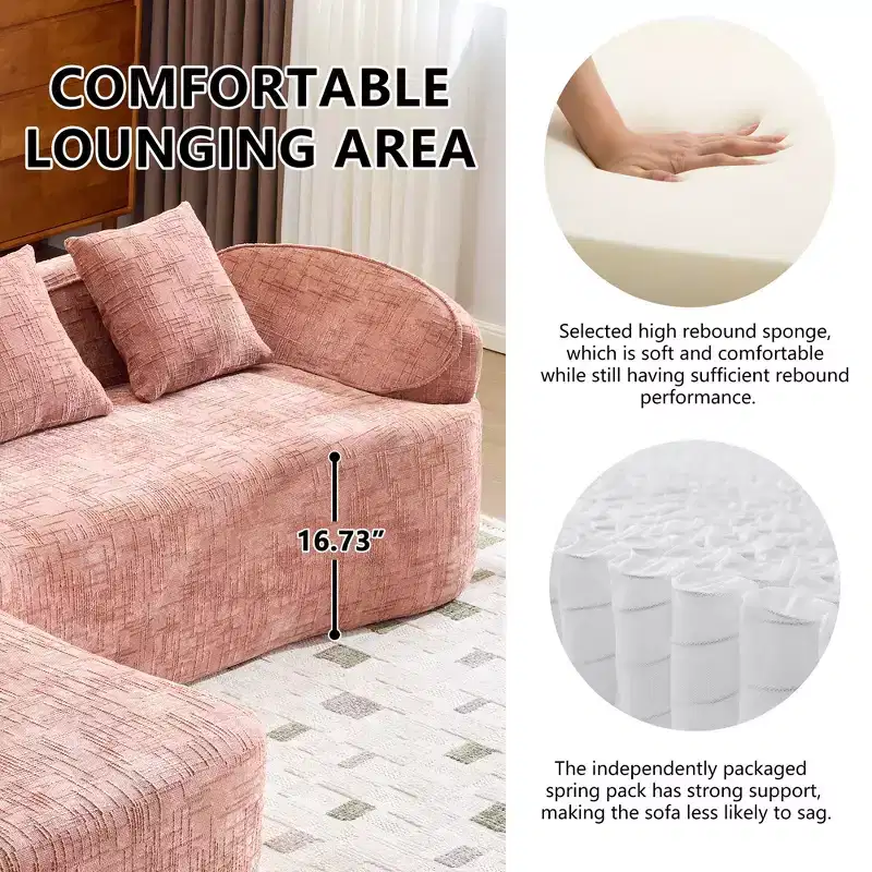 EHMKNP 101 L-Shaped Sectional Sofa with Curved Chaise  Modular Chenille Cloud Couch, No Assembly Required