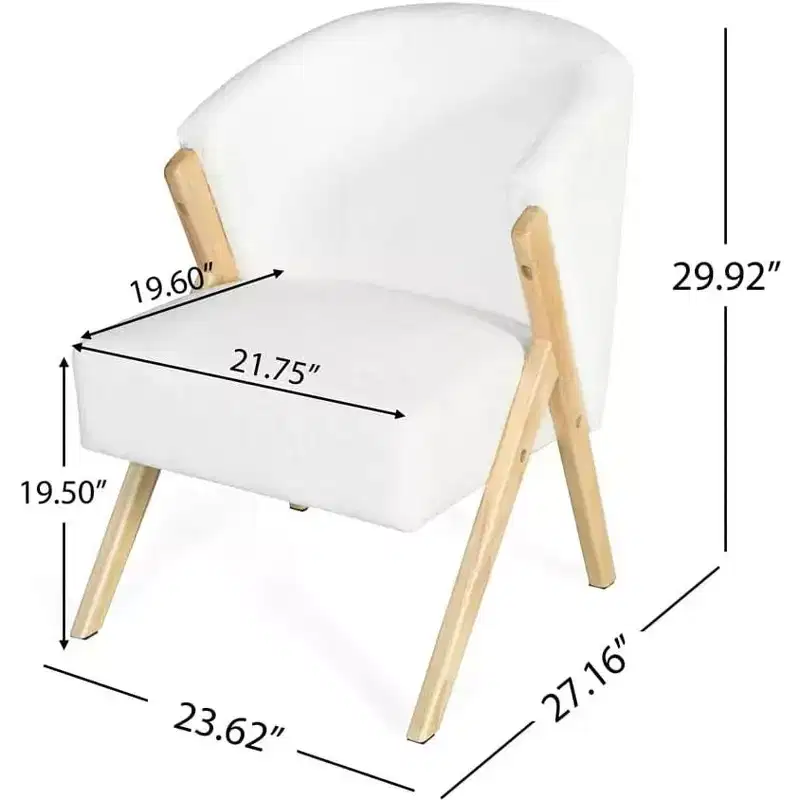 Modern Minimalist Accent Chair with White Upholstery and Wood frameComfy Lounge Chair for Living Room, Bedroom, Home Office, or Cafe