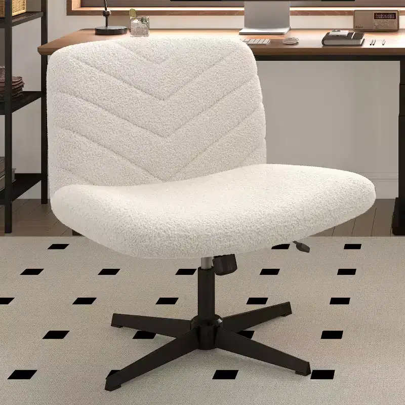 Yaheetech Boucle Swivel Office Chair for Home Office, White