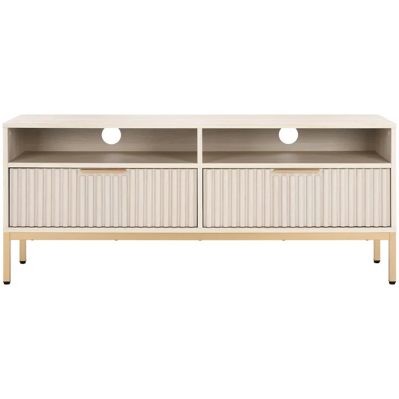 SAFAVIEH Alyse 2-Drawer 2-Shelf Entertainment Media Stand (Fits Up To 65  Flatscreen TV) - 60.4 In. x 15.6 In. x 24.8 In.