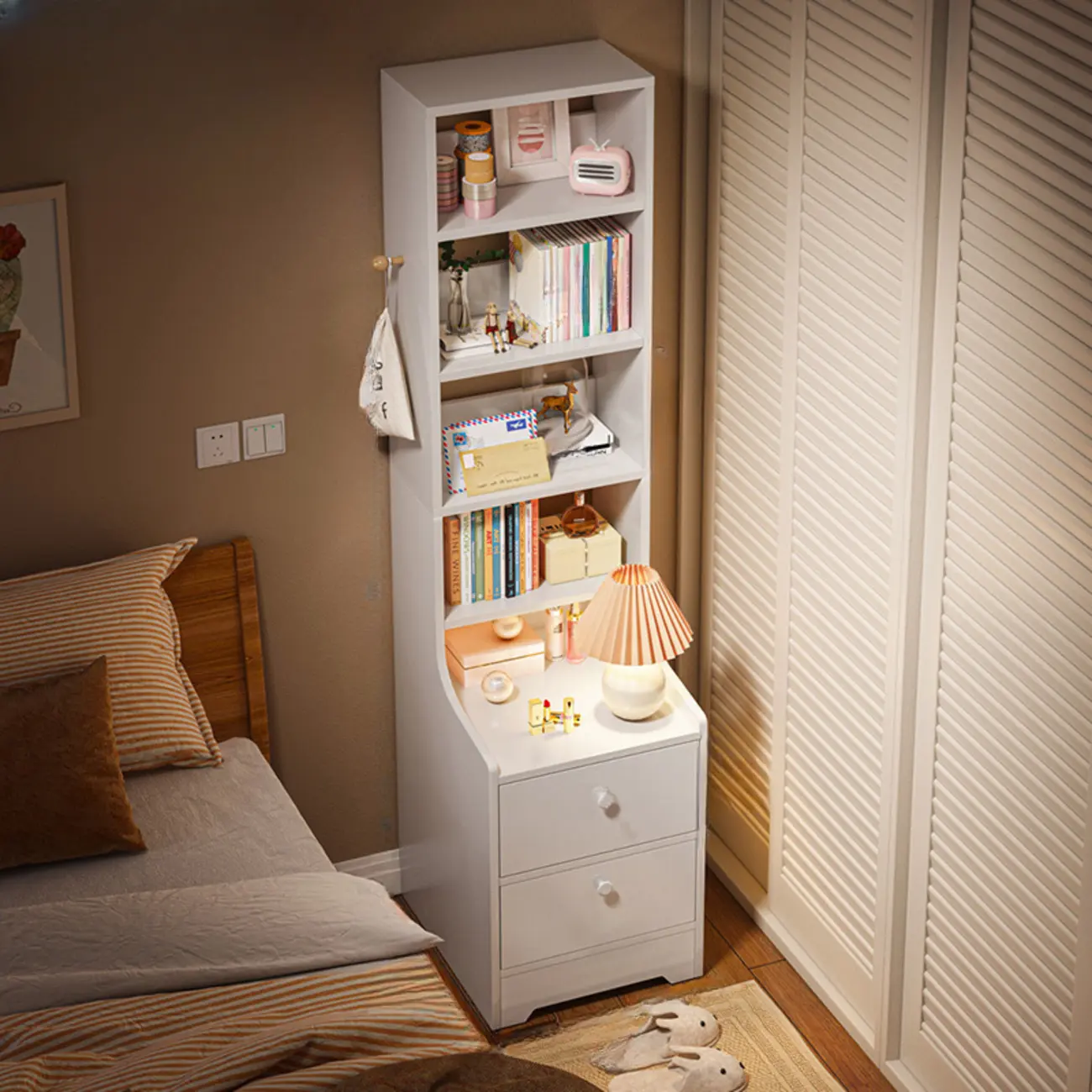 Simple White Natural Wood 2-Drawer Nightstand