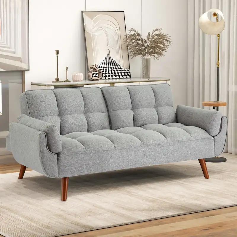 75.39 IN. Futon Sofa Bed, Convertible Upholstered Couch Sleeper with Reclining Sleeper Split Tufted Back