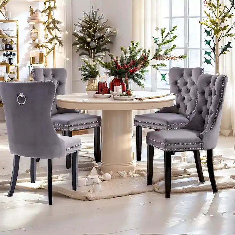 Upholstered Velvet Dining Chairs with Padded Seat Back and Solid Wood Legs (Set of 4)
