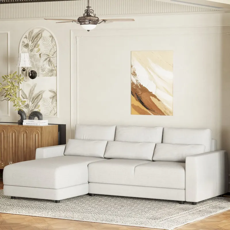 L-shaped Modular Sectional Sofa with Removable Back Cushions and 3 Pillows