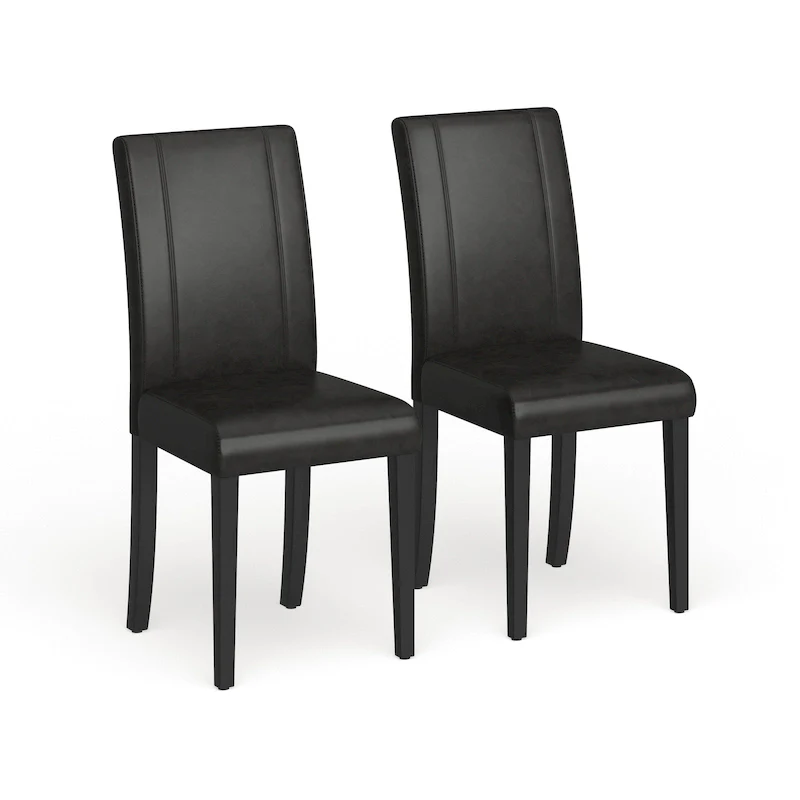 Black/Brown/Green/Red/White/Blue Leatherette Parson Chair, Solid Wood Legs, Set of 2