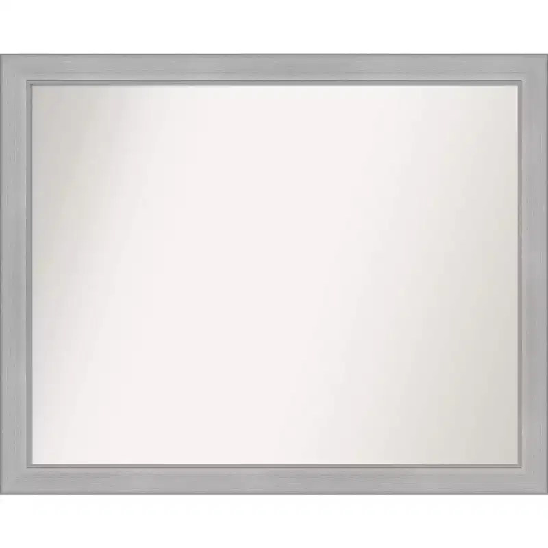 31" x 25" Non-Beveled Vista Brushed Nickel Narrow Wall Mirror - Amanti Art: Modern Rectangle, Polystyrene Frame