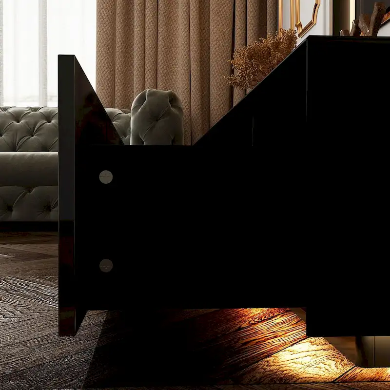 Black Entertainment Center Spacious Luxurious TV Stand Golden Accents - 70.9