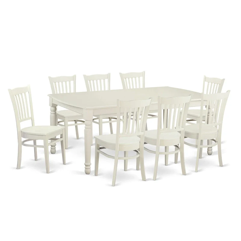 9 Piece Kitchen Table Set Includes a Rectangle Dining Table and 8 Dining Room Chairs, Linen White