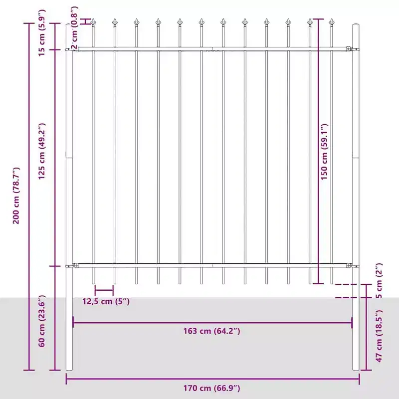 vidaXL Garden Fence Grey 5.58 x 4.92 ft Powder-coated Steel