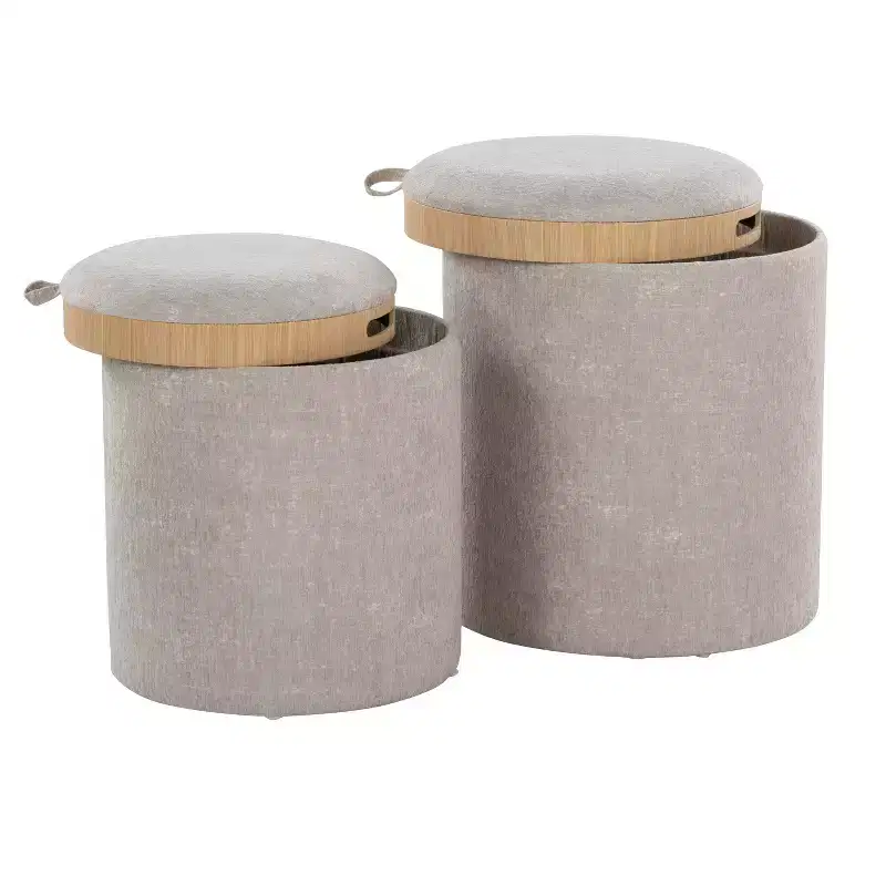 LumiSource Tray Nesting Ottoman Set Light Brown Fabric/Natural Wood