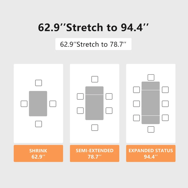 62.9 inch to 94.4 inch Extendable Dining Table Set with Sintered Stone Top 6 Chairs