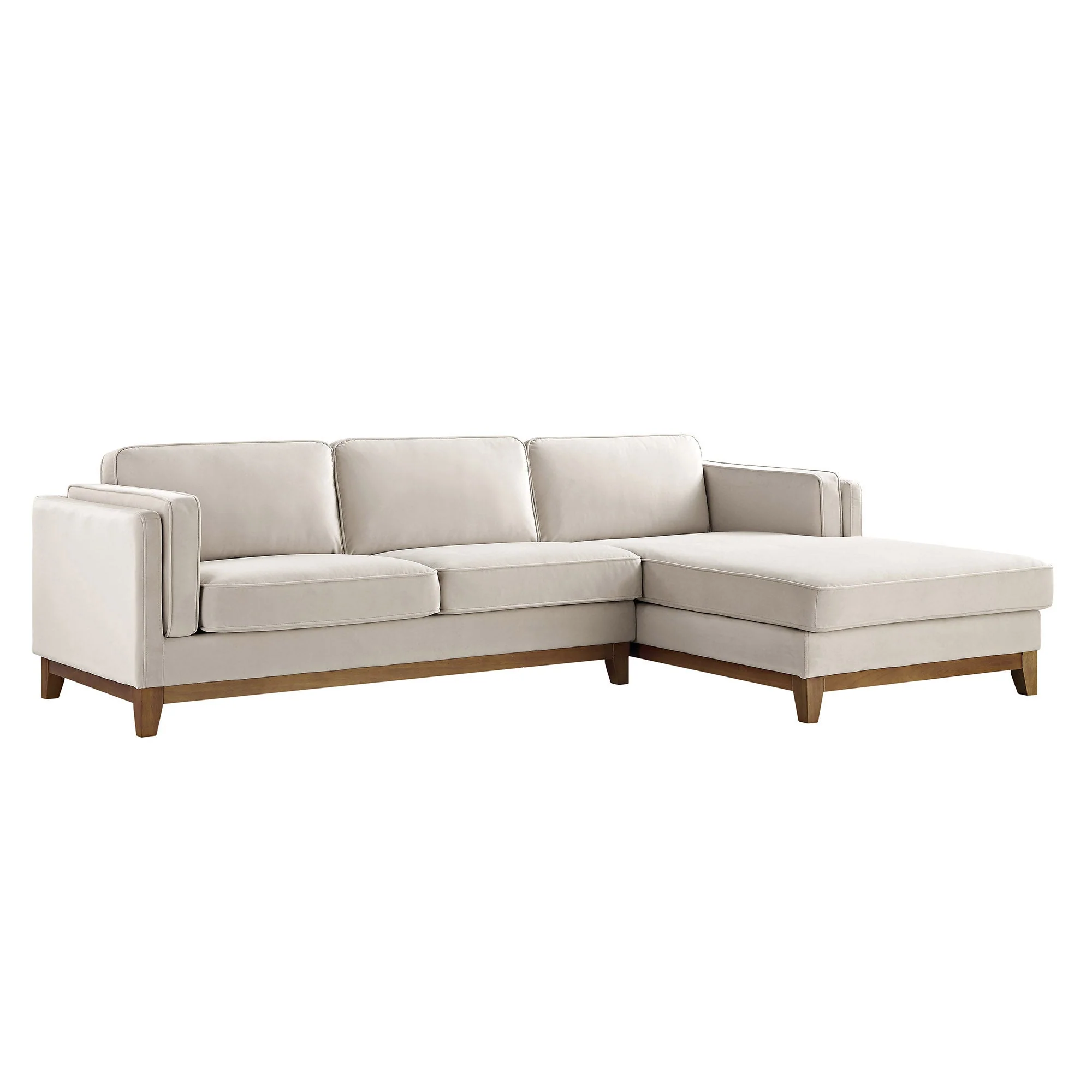 Champagne Velvet Sofa, Grande Chaise Sofa Right Hand Facing
