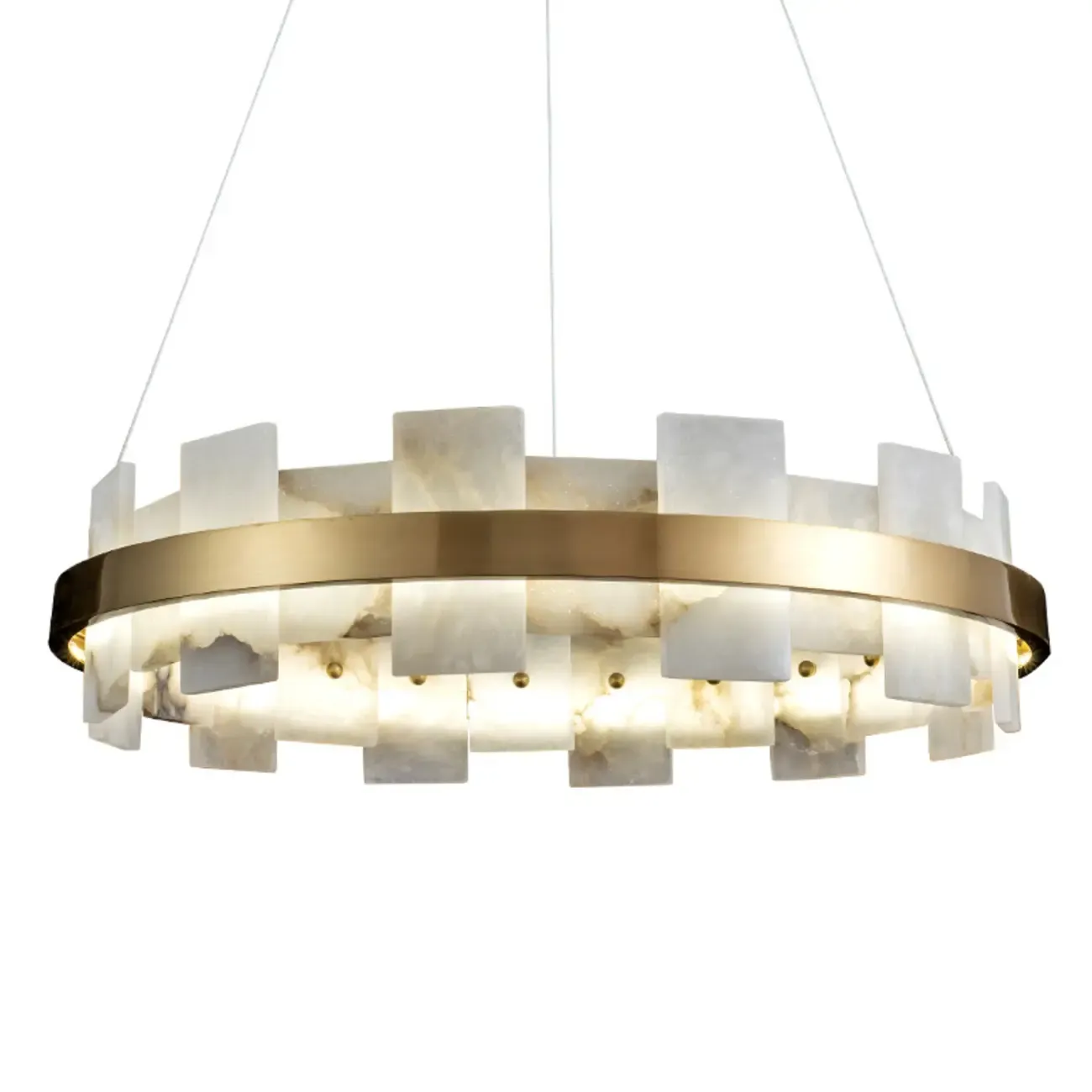 Geometric Gold-White 1-Tier Stone LED Chandelier