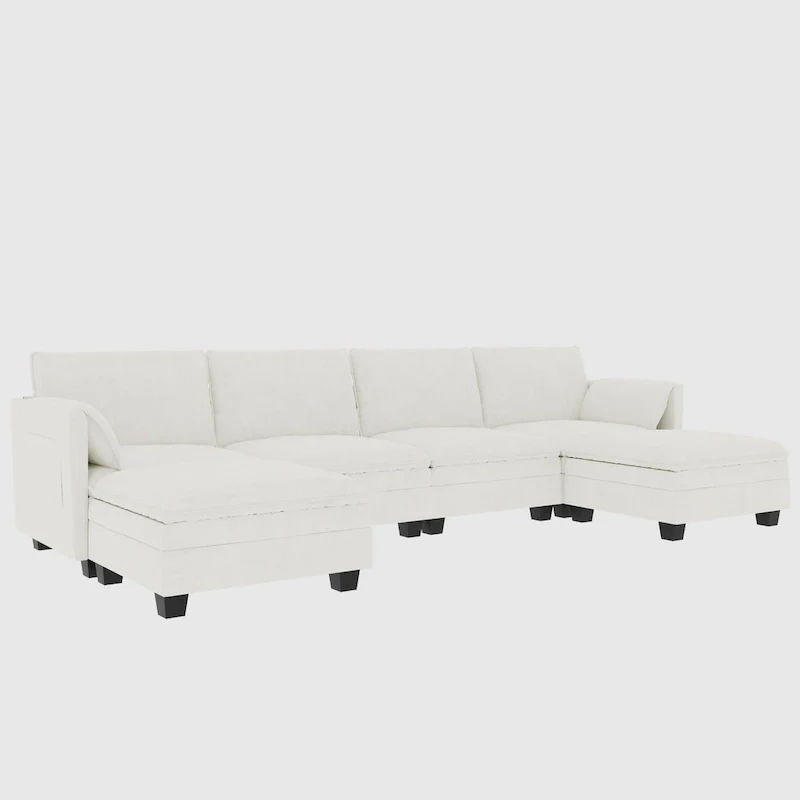 Christopher Knight Home - Noah 141.5  U-Shaped 6-Seater Sofa Couch with Movable Ottoman and Armrest Pockets, Fabric Upholstery