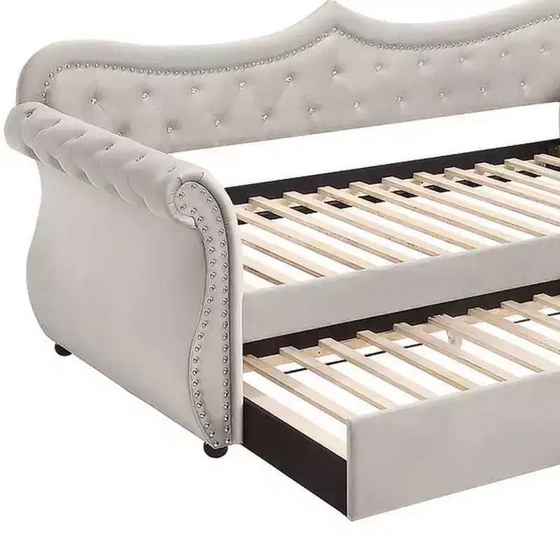 Acme Furniture Twin/Full Adkins Bed Beige Velvet