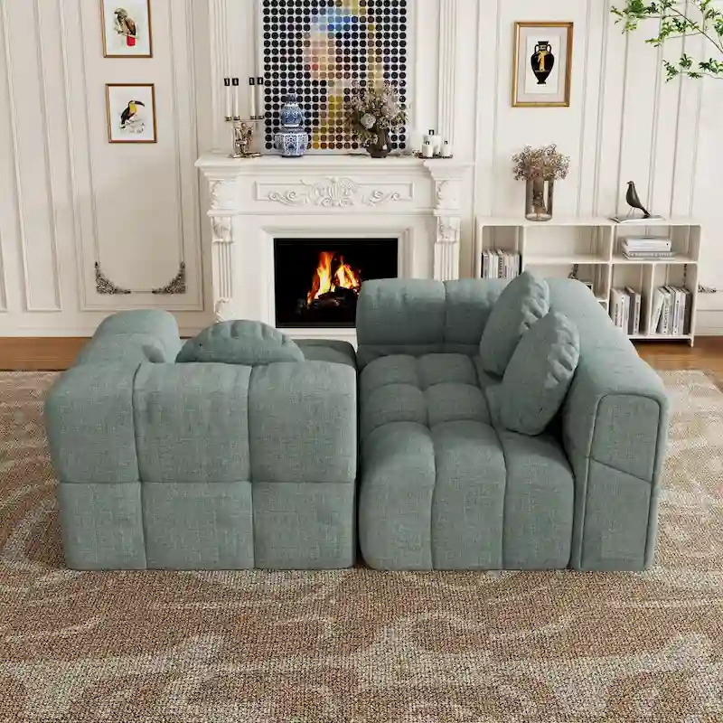 103 L-Shaped Chenille Sectional Sofa with Left Recliner & Pillows