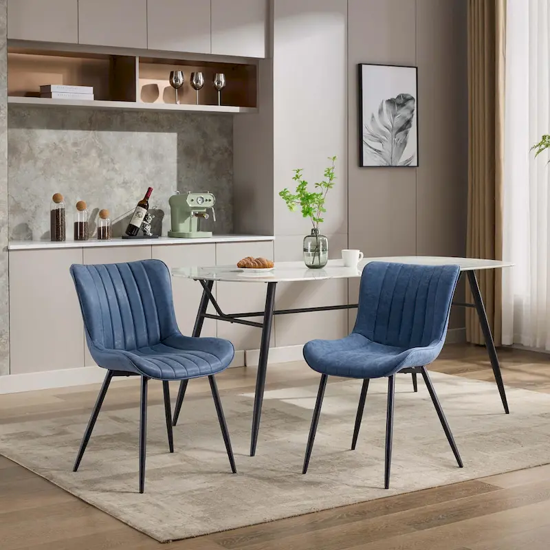 Living Dining Chairs Set of 2, Faux Leather Armless Side Chairs with Metal Legs