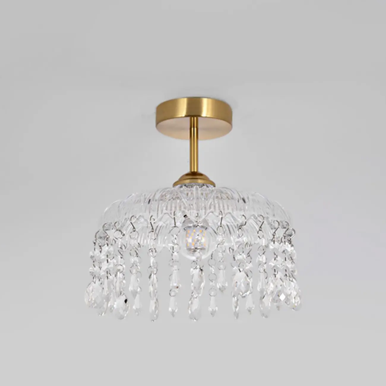Mini 1 Light Gold Crystal Chandelier Semi Flush Ceiling Light