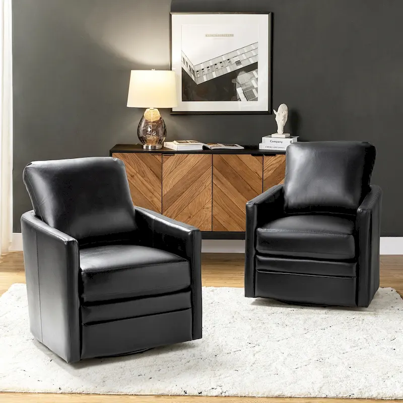 Transitional Swivel Faux Leather Barrel Chair with Metal Base