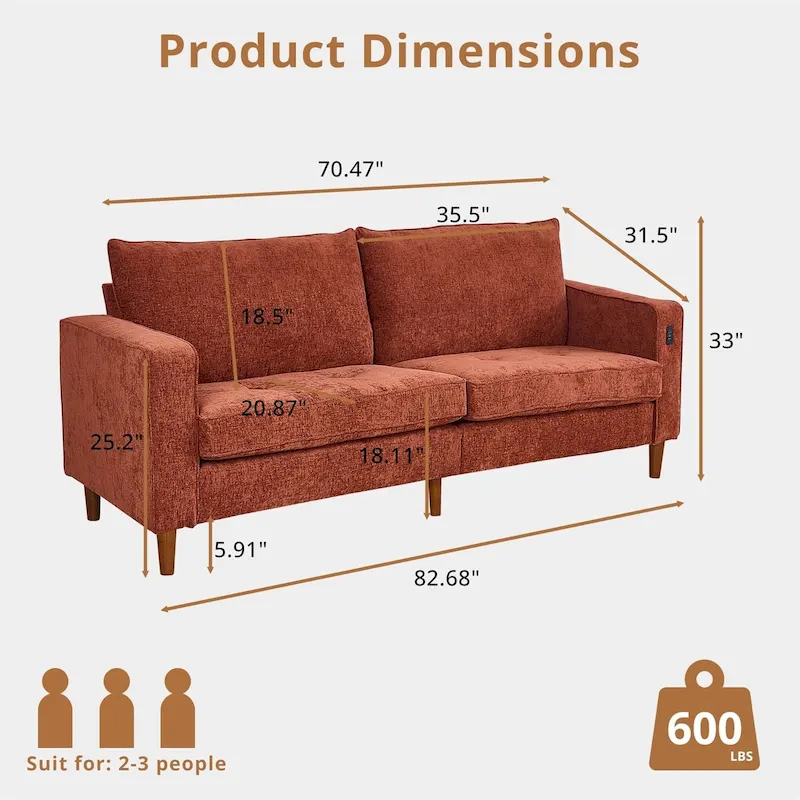 82.6 Inch Modern Living Room Chenille Recliner Sofa, loveseat Sofa,Removable Sofa Cover with USB, Easy to Instal
