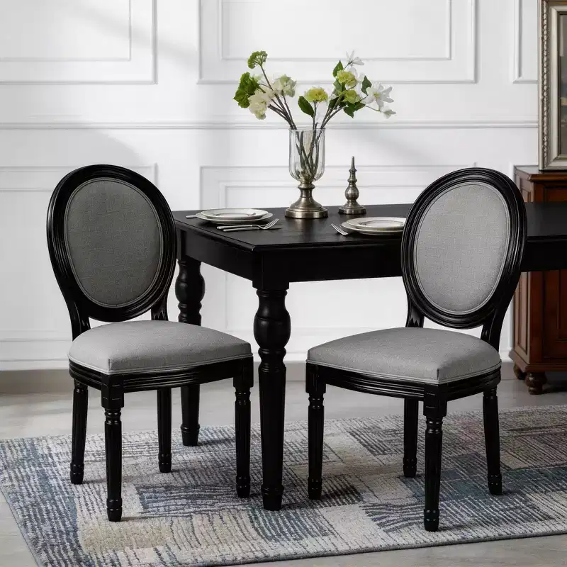 GDFStudio Coini Modern Wooden Linen Upholstered Dining Chairs with Sponge Round Back (Set of 2)