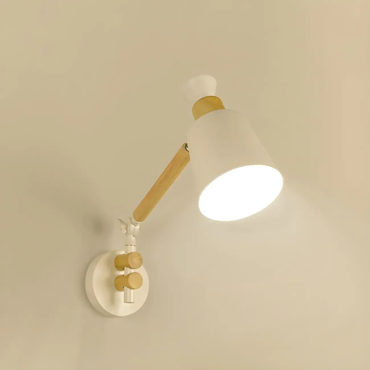 Modern Wood Metal Swing Arm Wall Light