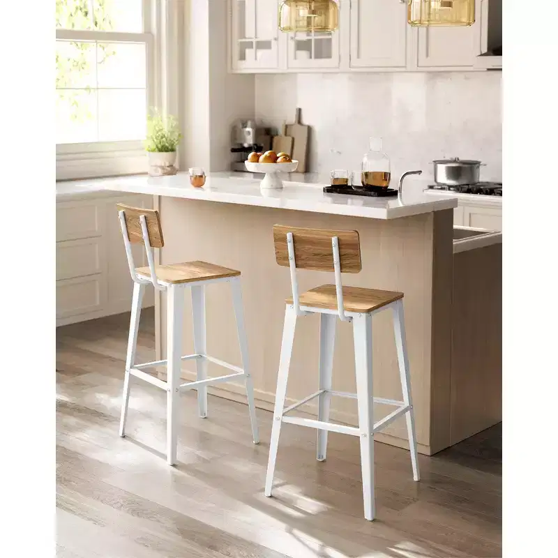 VASAGLE Set of 2 Bar Stools, Bar Height Stools, Tall Bar Stools with Back, Bar Chairs, Steel Frame, Industrial Style